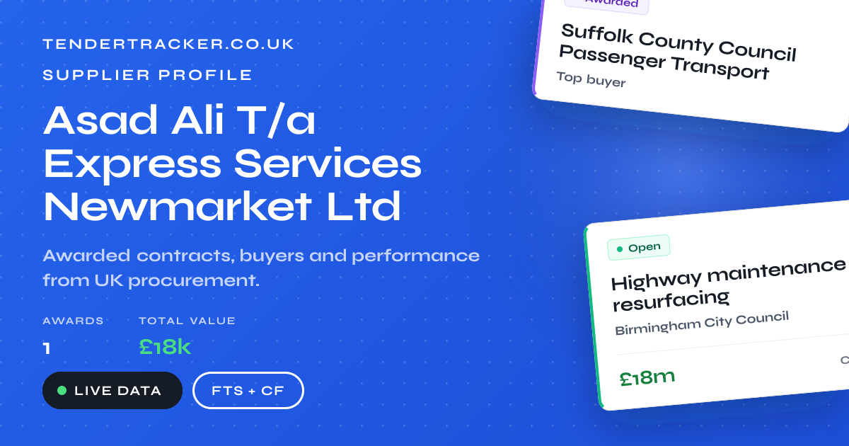 Asad Ali T/a Express…: 1 Contract Won | TenderTracker UK